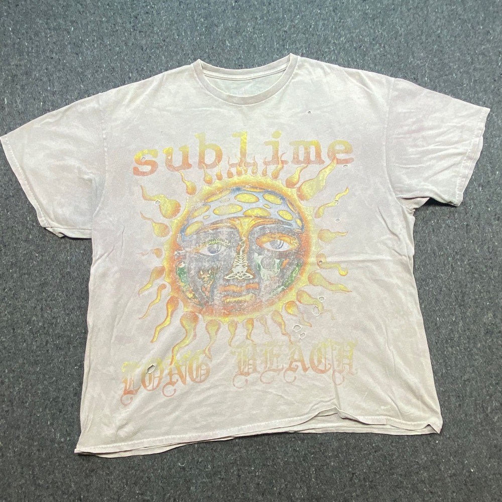 Sublime T Shirt XL Mens Tan Distressed Long Beach Sun Graphic Rock Band Tee
